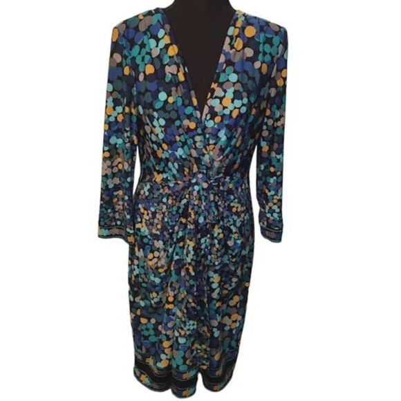 BCBGMaxazria Blue Yellow Polka Dot Dress Large - Picture 7 of 7